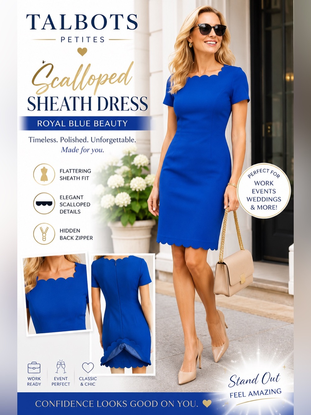 Talbots Petites Scalloped Neck Sheath Dress - Blue